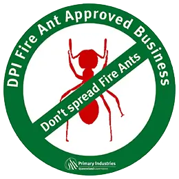 DPI Fire Ant Approved Business badge: Don't spread fire ants, Primary Industries Queensland